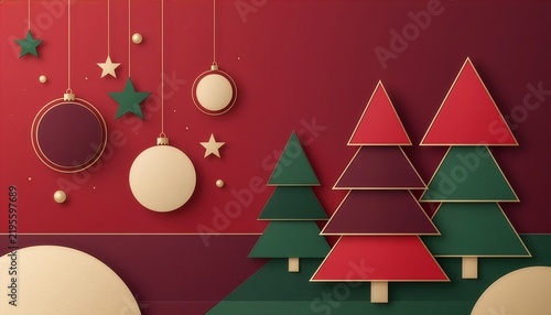 Modern Minimalist Papercraft Christmas Tree Greeting Card Design