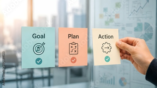 Business Goal Plan And Action Strategic Management Concept On Glass Board