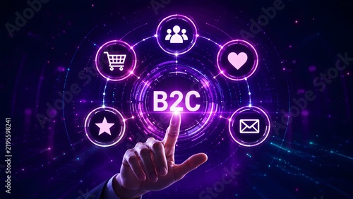 Interactive B2C Business To Consumer E-Commerce And Marketing Network Concept