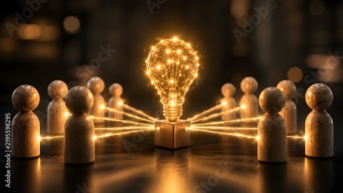 Creative Team Brainstorming And Innovation Network With Glowing Light Bulb