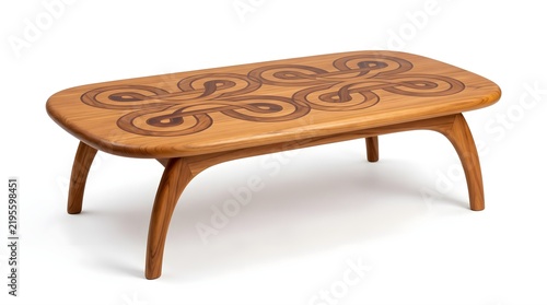 Decorative Wooden Coffee Table with Curved Legs and Ornate Top