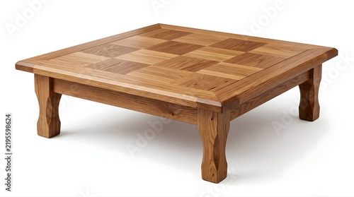 Square Wooden Coffee Table with Checkerboard Patterned Top