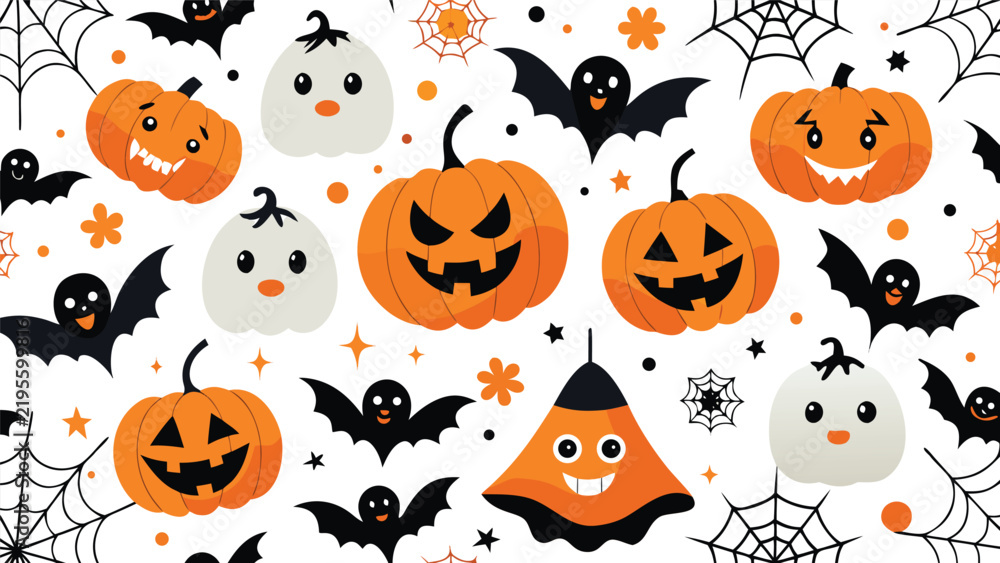 Obraz premium Halloween spooky seamless pattern design with pumpkins and bats vector background halloween seamless spiderweb background celebration decoration wallpaper wrapping seasonal creative