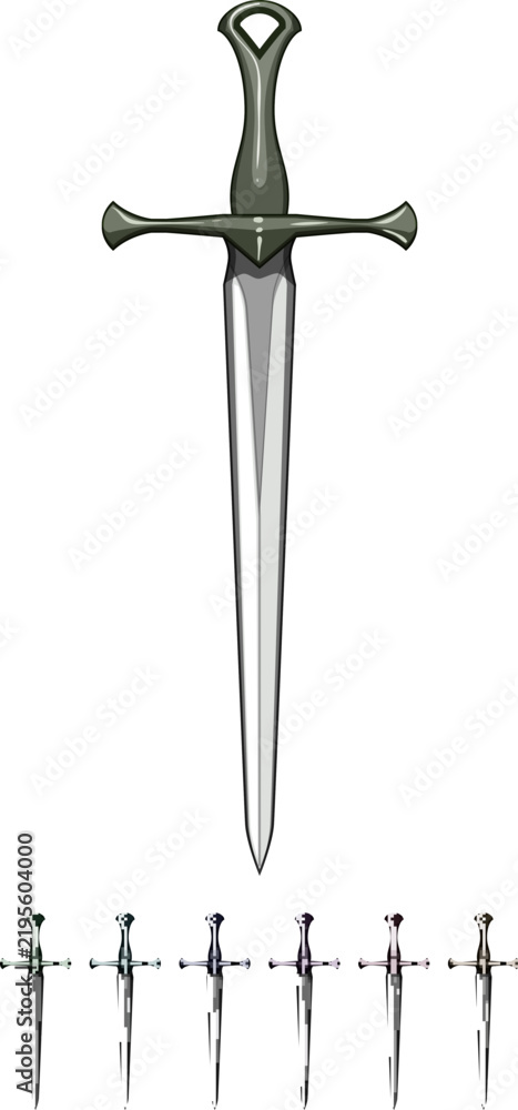 Obraz premium knight medieval sword cartoon. old handle, war iron, ancient metal knight medieval sword sign colorful illustration