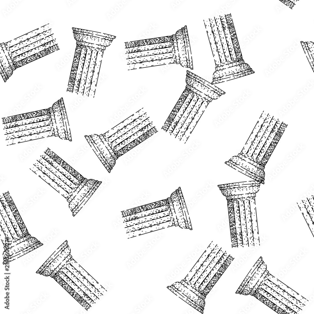 Obraz premium seamless pattern Ancient column illustration showing a classical doric style architectural element with fluted shaft and capital, representing history, support, and strength in outline vector art
