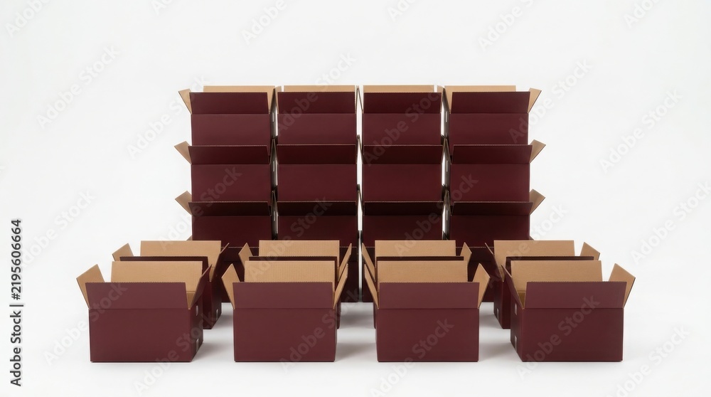 Obraz premium Many open brown cardboard boxes stacked in rows for shipping and storage or moving house project