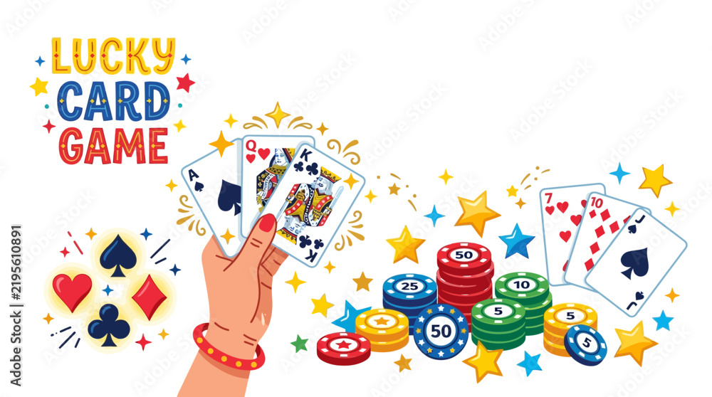 Fototapeta premium Lucky Card Game with Playing Cards, Poker Chips, and Handgestures