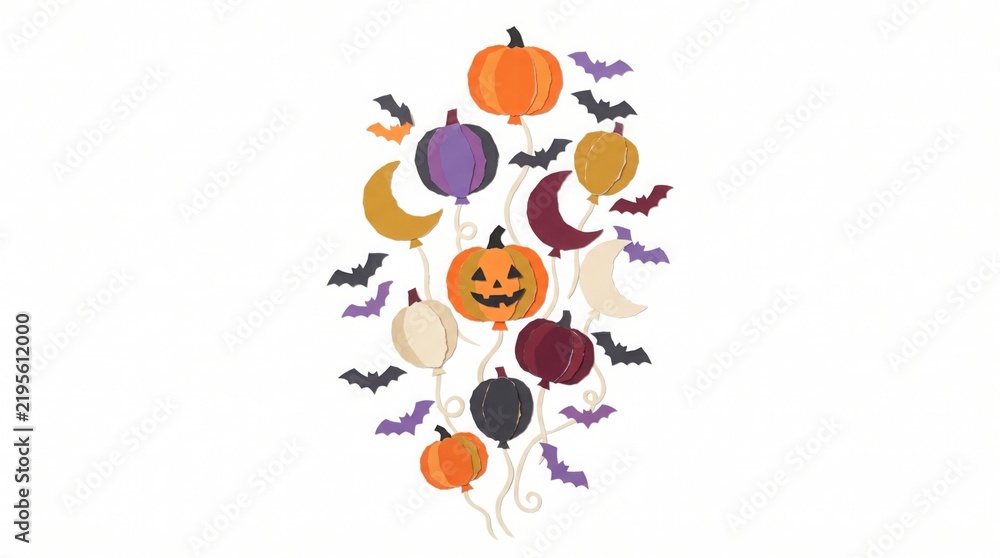 Fototapeta premium A delightful halloween pattern features cheerful pumpkins spooky bats friendly ghosts and a glowing crescent moon all on a pristine white backdrop
