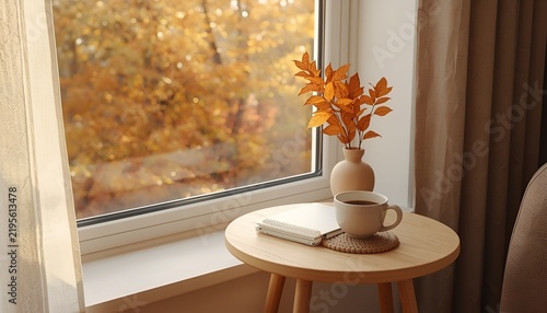 Warm Autumn Coffee Corner with Natural Window Light