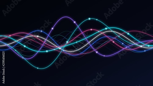 Wave Animation of Vibrant Glowing Data Flow with Moving Particles for Technology