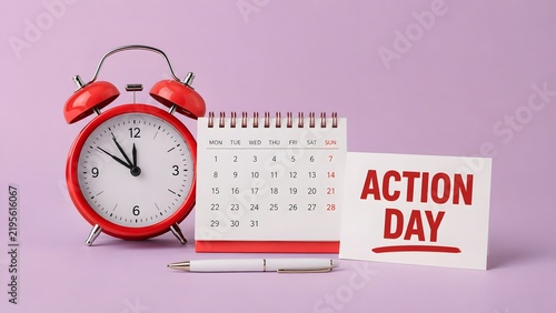 Action Day Deadline Concept with Calendar and Alarm Clock