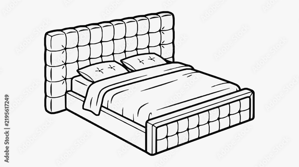 Obraz premium Elegant Tufted Bed Frame with Quilted Headboard Line Art