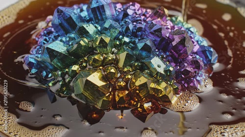 Iridescent crystal formation growth process macro time lapse