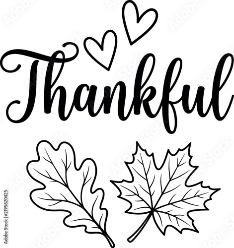 Thankful Hand Lettering with Autumn Leaves and Hearts