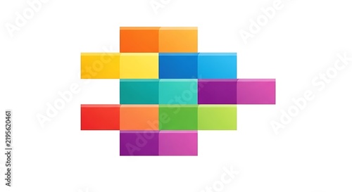 Abstract colorful pixel block mosaic isolated on white background