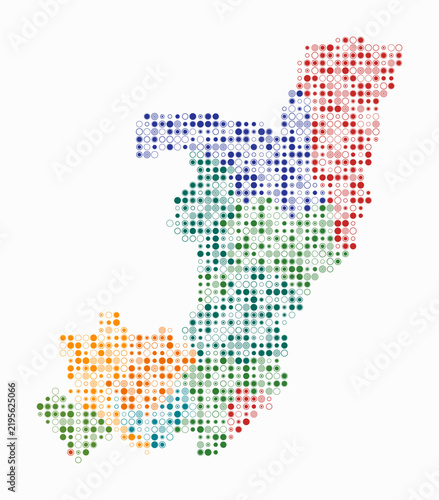 Republic of the Congo, shape of the country build of colored cells. Digital style map of the Republic of the Congo on white background. Small size circle blocks. Beautiful vector illustration.