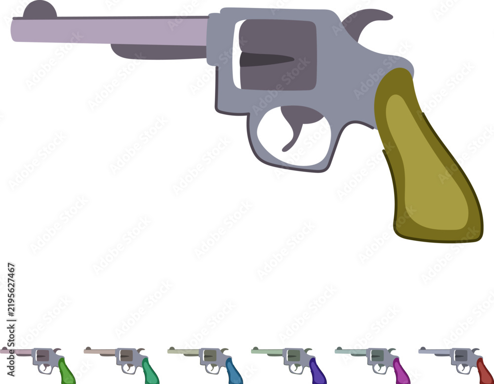 Fototapeta premium Revolver firearm handgun featuring a gray barrel and cylinder with a reddish brown handle, representing danger, security, and protection on a white background