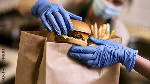 preparing takeout food during the coronavirus, a young woman concentrates on her hands without showing any logos or brands