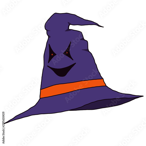 Spooky purple witch hat with a scary grinning face