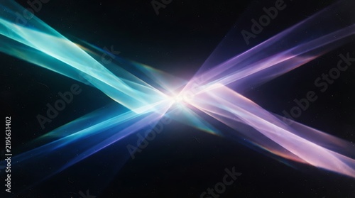 Stunning cosmic light beams converging in vibrant space with futuristic energy glow effects