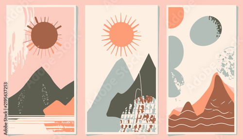 Mountains under sun and moon.