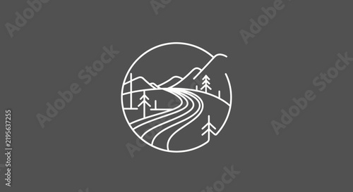 Mountain road with trees illustration.
