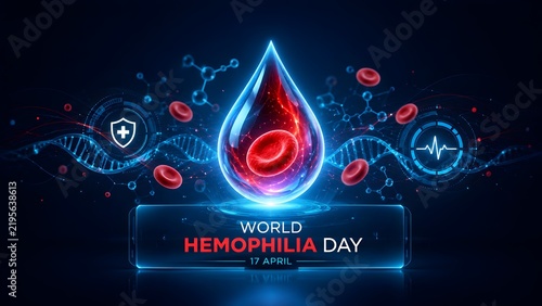World Hemophilia Day Digital Glowing Blood Drop and DNA Structure