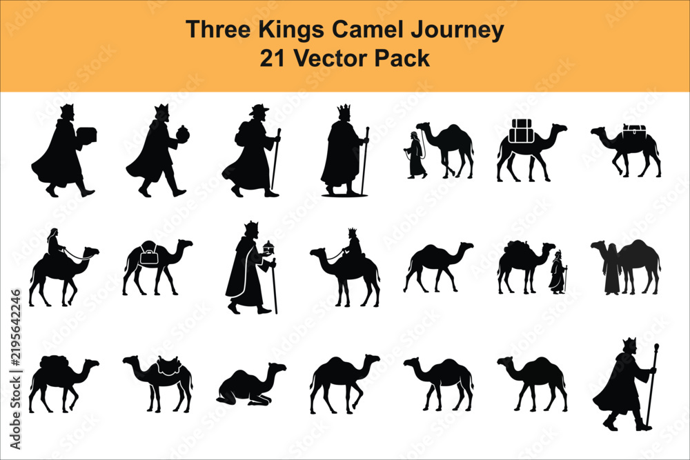 Fototapeta premium Three Kings Camel Journey Silhouette Set