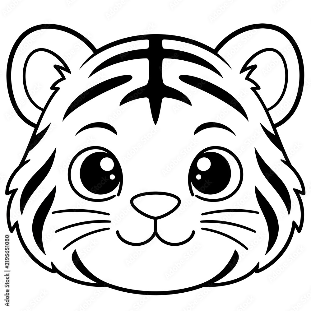 Fototapeta premium ​Cute tiger head line art vector illustration isolated on white background for kids