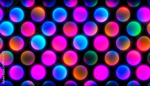 Abstract Colorful Glowing Neon Polka Dot Pattern on Black Background
