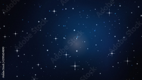 Abstract dark blue starry night sky background with shiny stars.