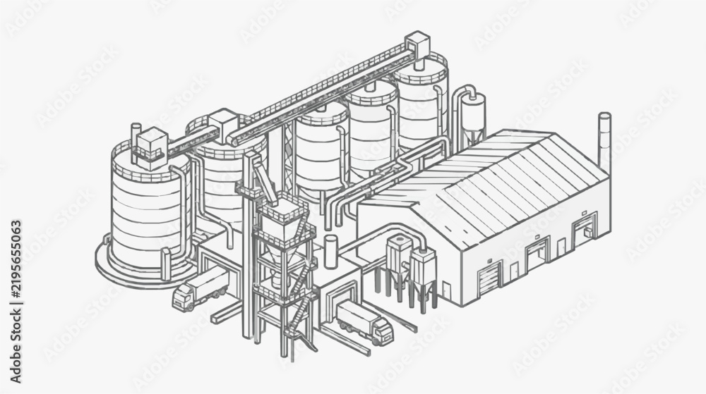 Fototapeta premium Industrial Brewery Complex with Fermentation Tanks and Conveyor System