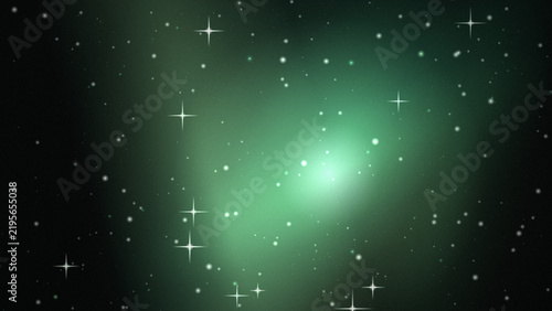 Abstract cosmic nebula background with green glow for creative project art.