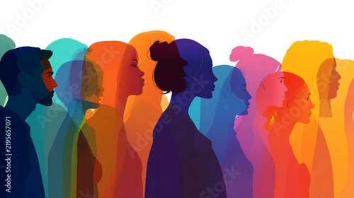Diverse group of multicultural and multiethnic people silhouettes representing inclusion, equality, unity, community, cultural diversity, social connection, and global human togetherness