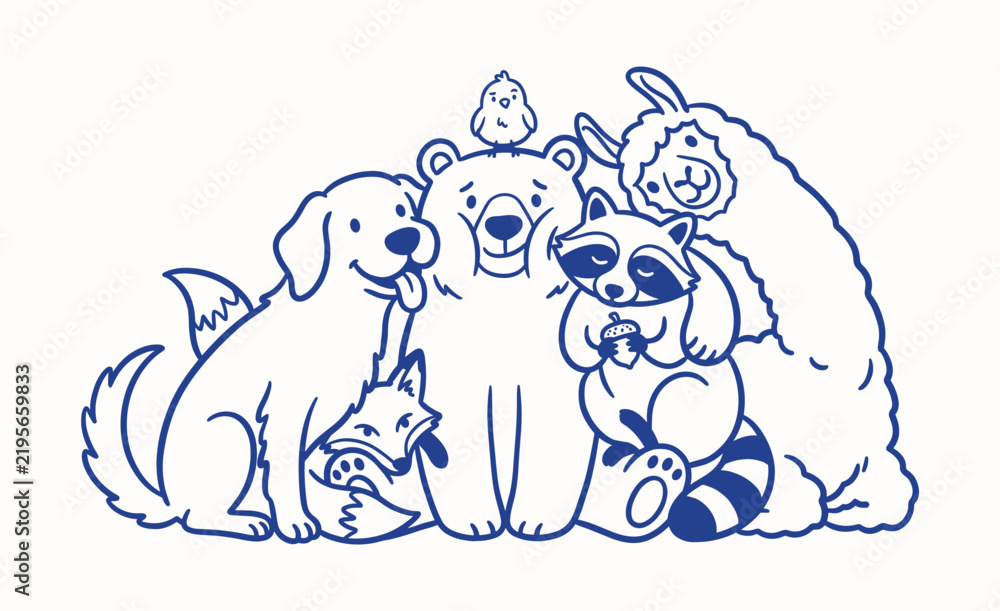 Fototapeta premium Group of cute cartoon forest