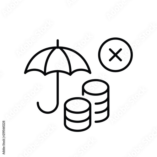 Financial protection restriction. Umbrella, stack of coins savings and cross. Pixel perfect, editable stroke vector icon