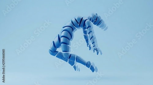 Futuristic Futuristic Female Cyborg Shattering and Flying, 3D Abstract AI Robot Tech Character, Monochrome Blue Background