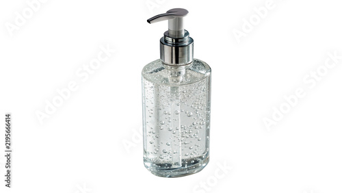 Cuadro en lienzo Clear glass bottle with dispenser pump liquid soap isolated on transparent background