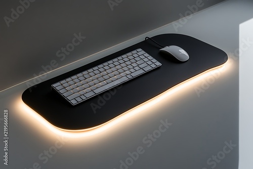 Illuminated Gaming Setup - Keyboard and Mouse on Glowing Pad.