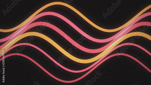 Abstract vibrant orange and pink glowing wave lines dark grainy backdrop.