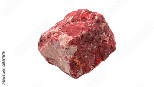Natural rough raw red cinnabar mineral stone isolated on transparent background.