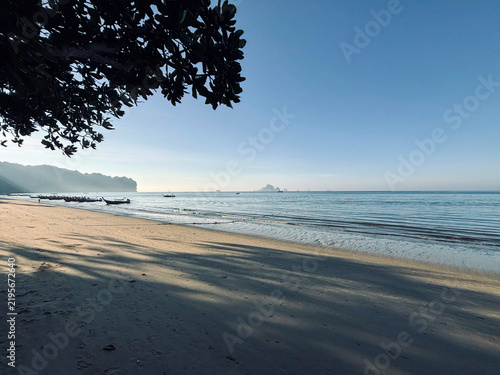 Peaceful Morning Seascape at Ao Nang Beach with Island Views, Krabi, Thailand