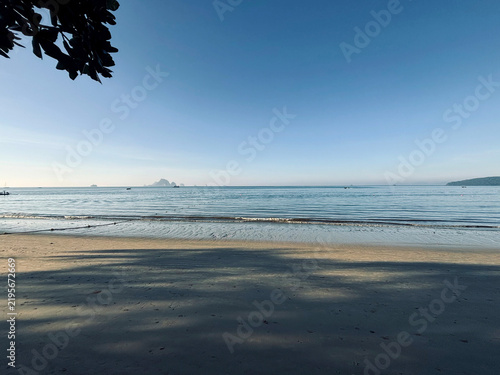 Peaceful Morning Seascape at Ao Nang Beach with Island Views, Krabi, Thailand