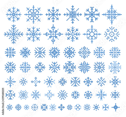 Big set of pixel snowflakes.