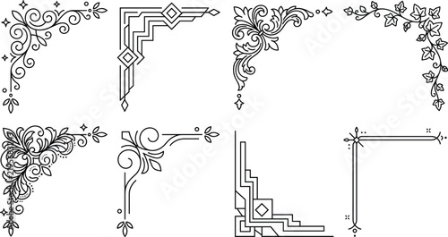 Obraz na płótnie Elegant vintage decorative corner borders and geometric ornaments set collection