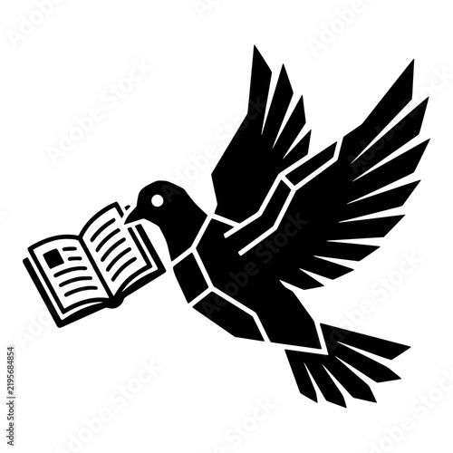 Flying dove silhouette carrying an open book for education concepts