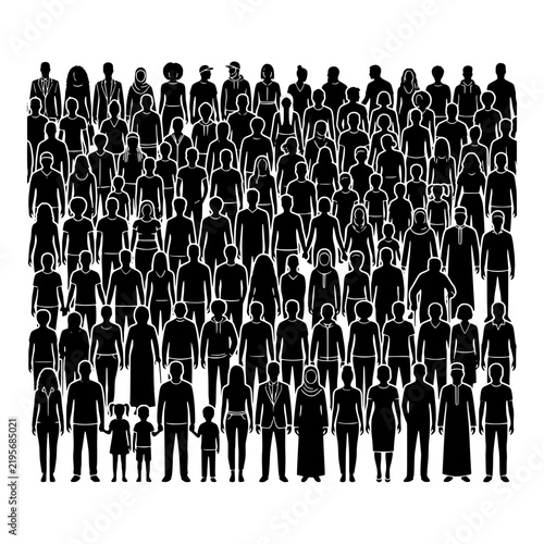 Crowd of diverse people silhouettes for community and society concepts