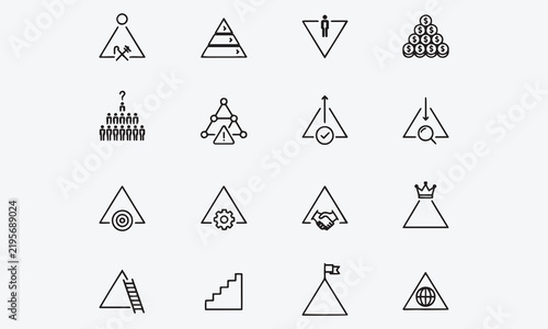  Pyramid flat line icon set