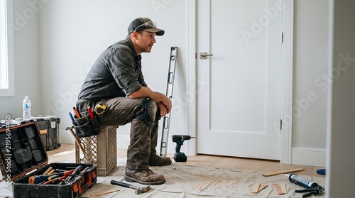 Worker Installing Interior Door – Home Renovation Concept