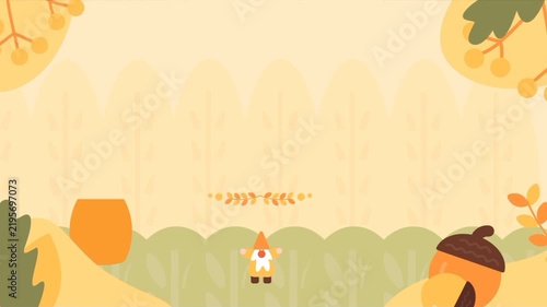 Animated cartoon birds and autumn foliage in a nature landscape
